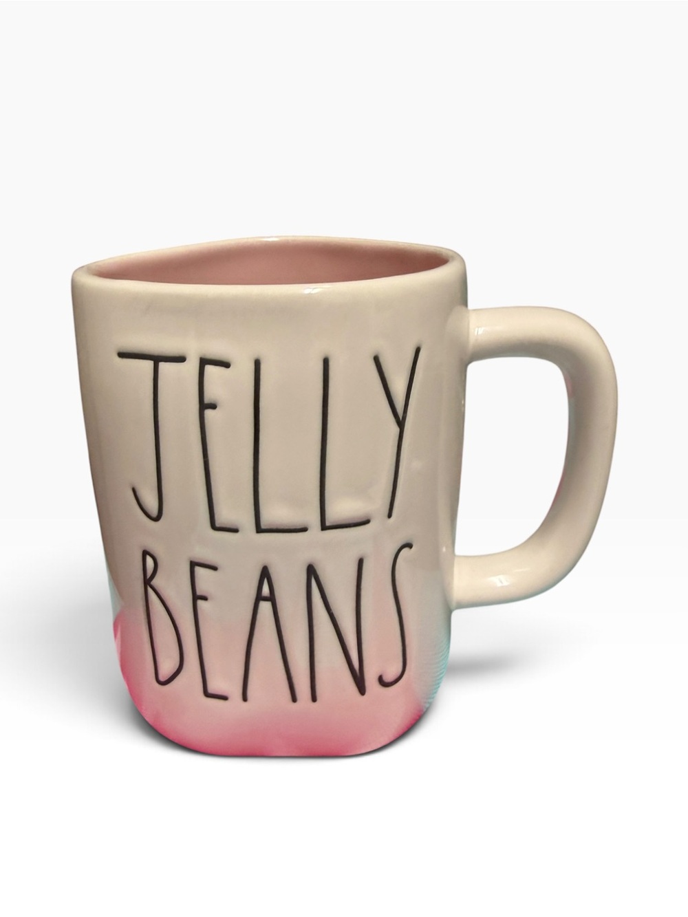 Rae Dunn JELLY BEANS Ivory Ceramic Mug Pink Interior Large Coffee Mug/ Tea Cup